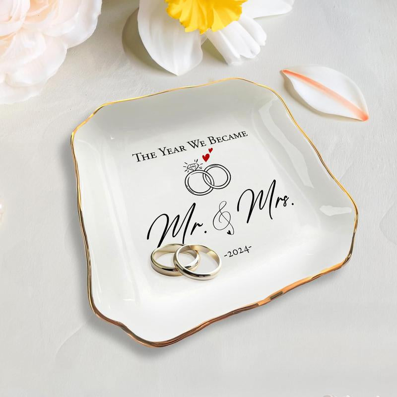 Anniversary Wedding Gifts for Women - Anniversary, Valentines Day, Engagement Gifts for Her, Wedding Gifts for Newlyweds, Wife Gifts from Husband - 4"X4" Porcelain Jewelry Dish Tray