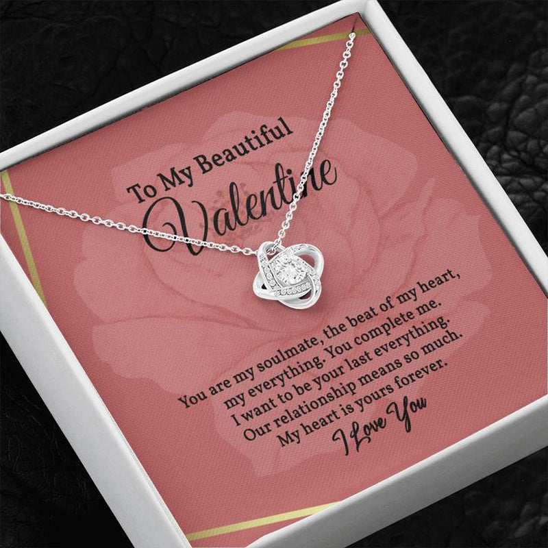 To My Valentine Love Knot Necklace with Message Card Gift, Symbol of Unbreakable Bond & Everlasting Love, Valentines Day Gift for Her