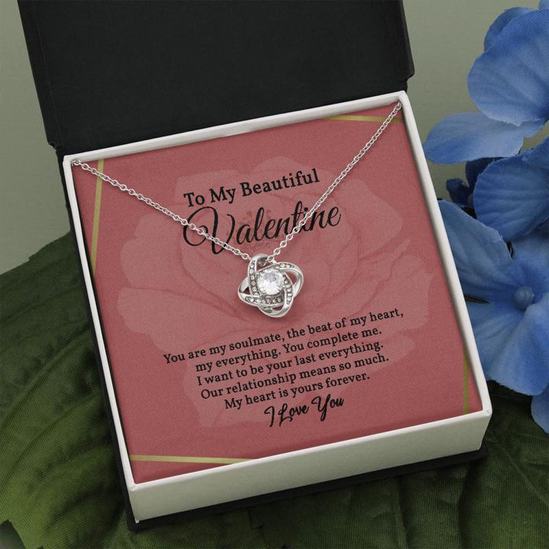 To My Valentine Love Knot Necklace with Message Card Gift, Symbol of Unbreakable Bond & Everlasting Love, Valentines Day Gift for Her