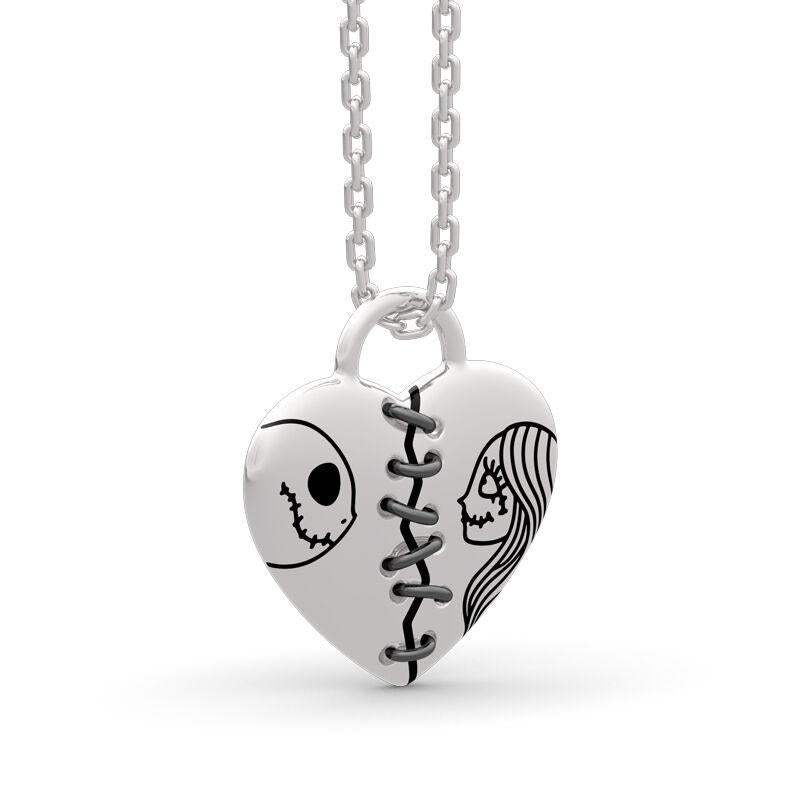 Jeulia "Magic of Love" Skull Couple Sterling Silver Necklace Chirstmas Heart Pendant Necklace Skellington Halloween Jewelry Romantic Jewelry Gift