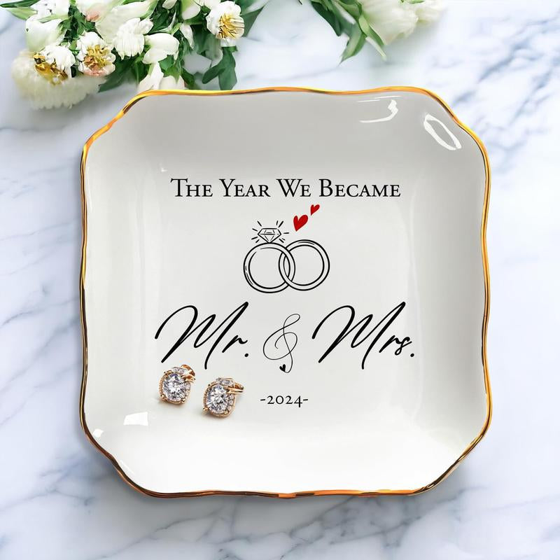 Anniversary Wedding Gifts for Women - Anniversary, Valentines Day, Engagement Gifts for Her, Wedding Gifts for Newlyweds, Wife Gifts from Husband - 4"X4" Porcelain Jewelry Dish Tray