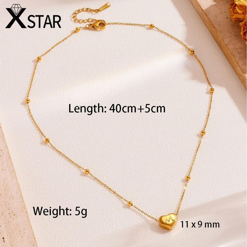 Xstar Initial Letter Heart Pendant Necklace - Elegant Stainless Steel