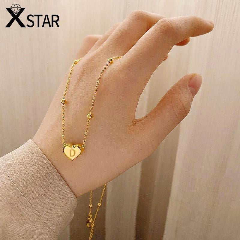 Xstar Initial Letter Heart Pendant Necklace - Elegant Stainless Steel