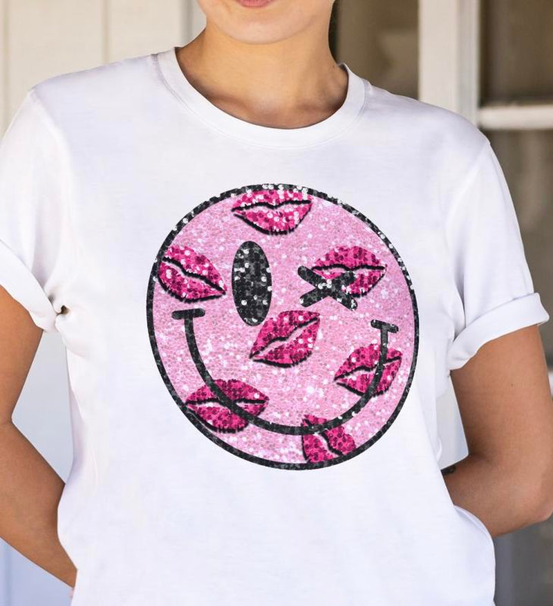 Kissy Smiley Faux Sequin Graphic