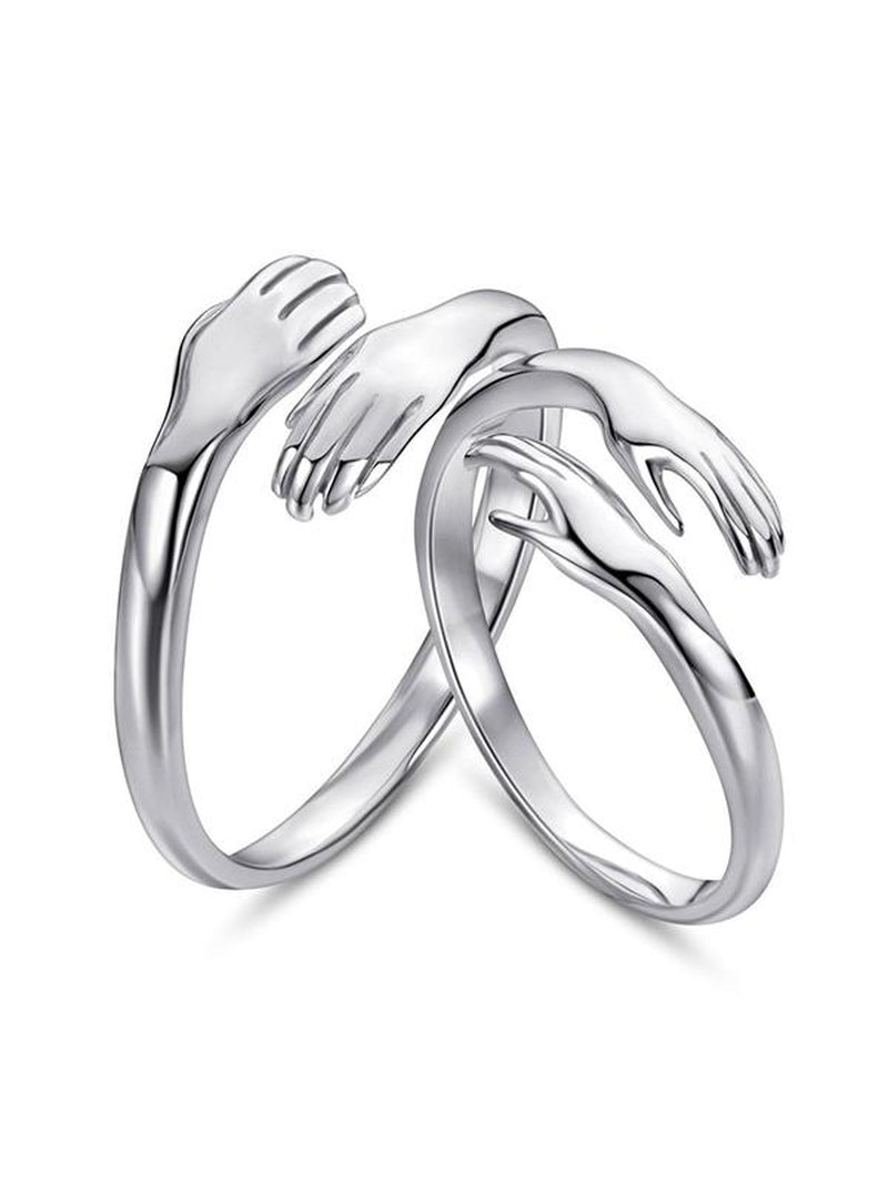 Sterling Silver Hug Design Couple Ring Adjustable Ring for Women & Men