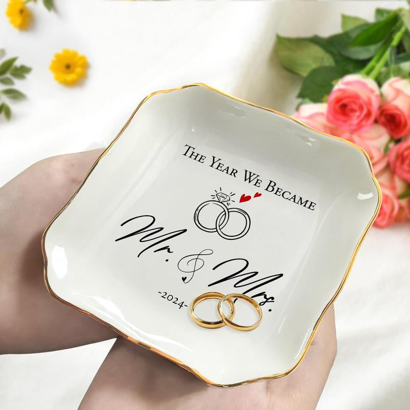 Anniversary Wedding Gifts for Women - Anniversary, Valentines Day, Engagement Gifts for Her, Wedding Gifts for Newlyweds, Wife Gifts from Husband - 4"X4" Porcelain Jewelry Dish Tray