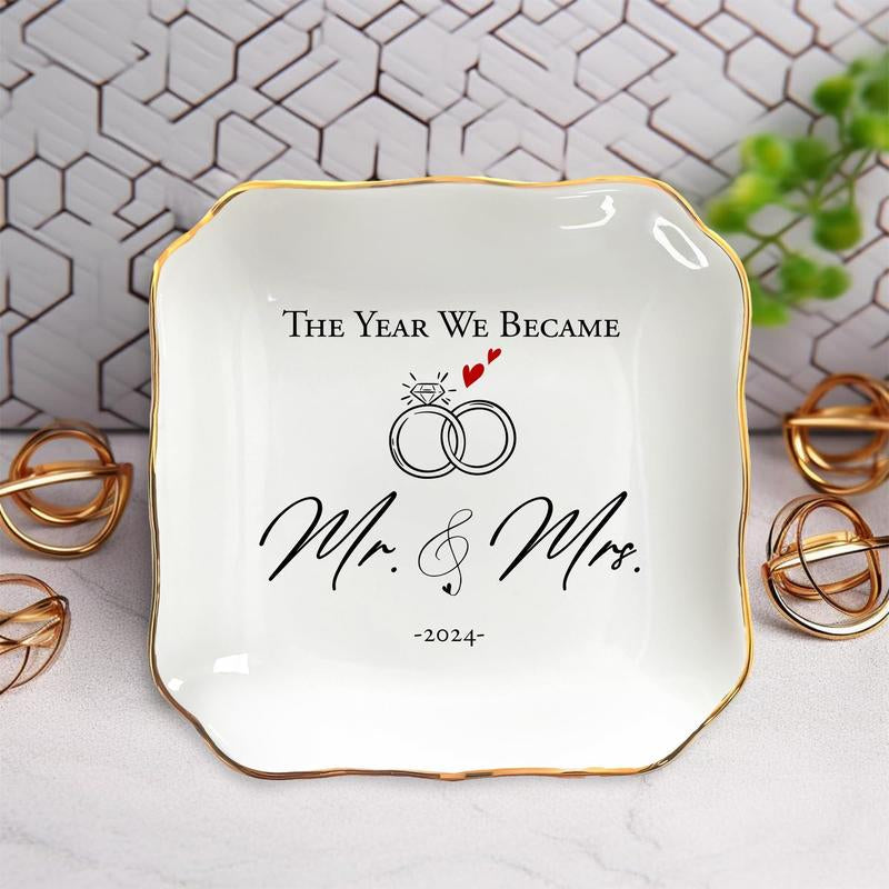 Anniversary Wedding Gifts for Women - Anniversary, Valentines Day, Engagement Gifts for Her, Wedding Gifts for Newlyweds, Wife Gifts from Husband - 4"X4" Porcelain Jewelry Dish Tray