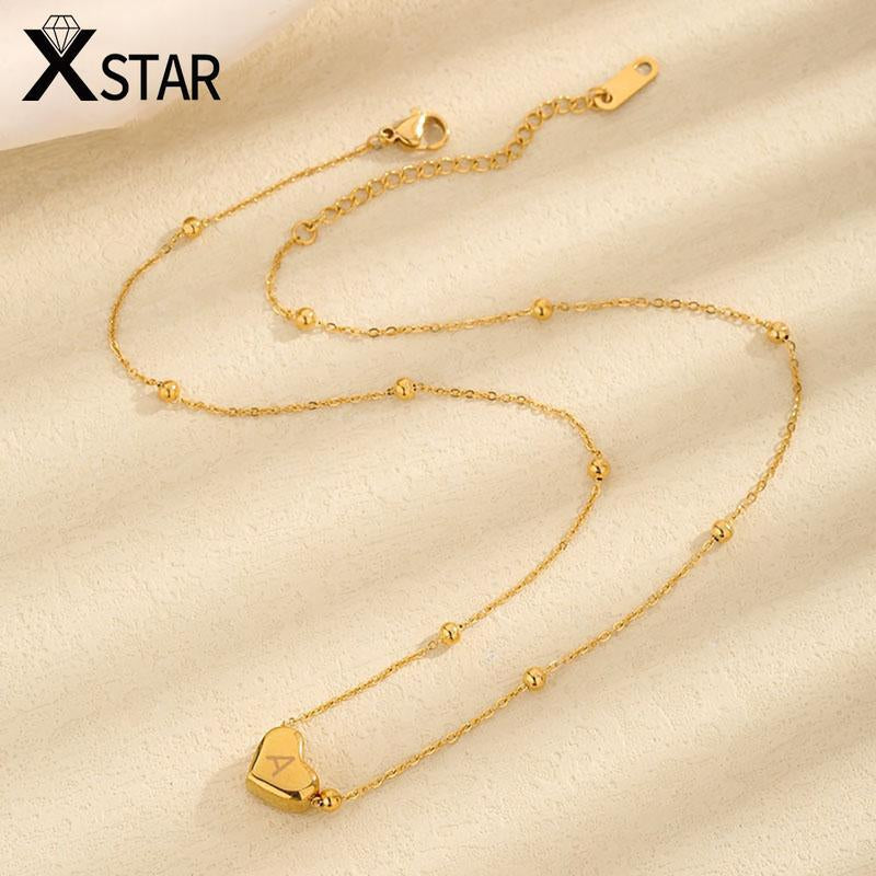 Xstar Initial Letter Heart Pendant Necklace - Elegant Stainless Steel