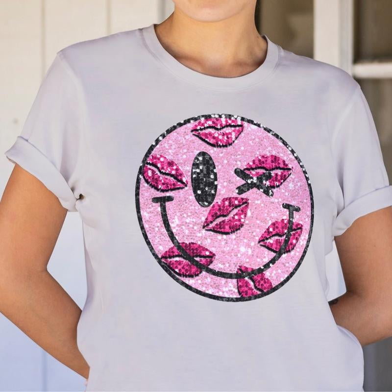 Kissy Smiley Faux Sequin Graphic