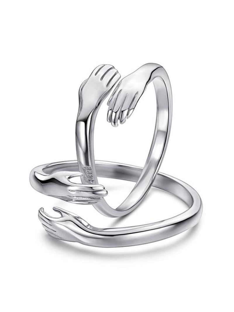 Sterling Silver Hug Design Couple Ring Adjustable Ring for Women & Men