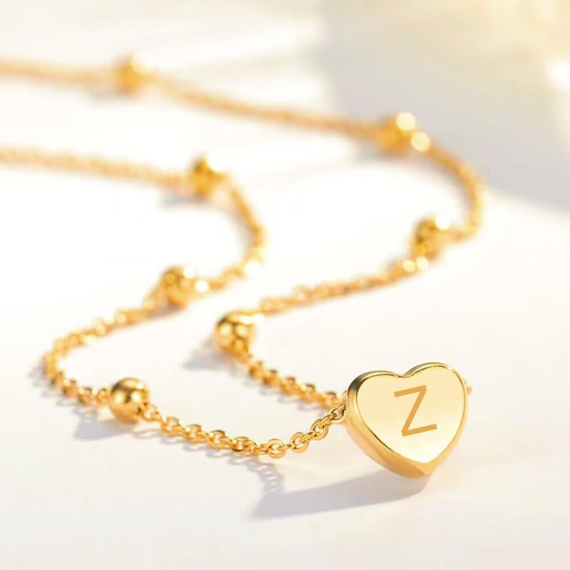 Xstar Initial Letter Heart Pendant Navecklace for Women Elegant Stainless Steel A-Z Pendant Clavicle Chain Matching Jewelry Temperament All-Match Necklaces for Couple Parents Gift