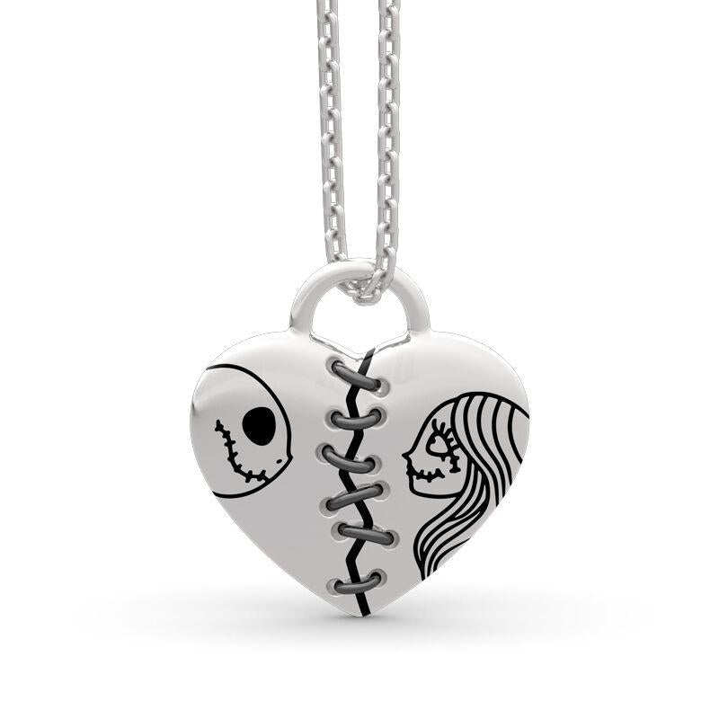 Jeulia "Magic of Love" Skull Couple Sterling Silver Necklace Chirstmas Heart Pendant Necklace Skellington Halloween Jewelry Romantic Jewelry Gift